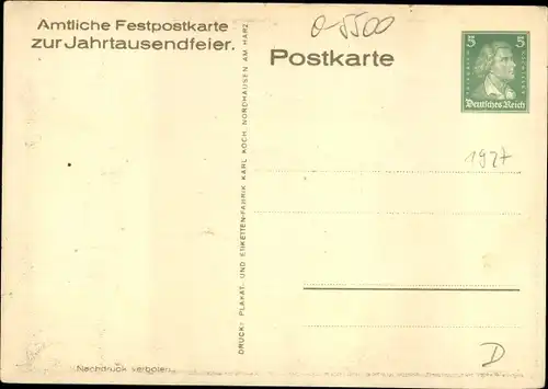 Steindruck Künstler Ak Mucke, Curt, Nordhausen in Thüringen, 1000 Jahrfeier