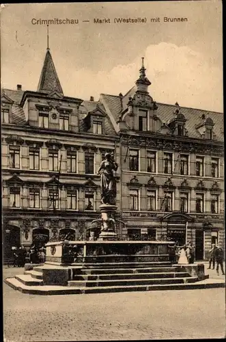 Ak Crimmitschau in Sachsen, Markt mit Brunnen