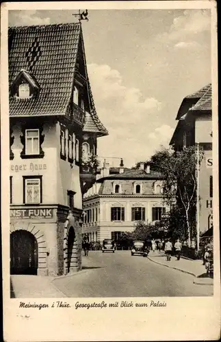 Ak Meiningen in Südthüringen, Georgstraße, Palais, Geschäft