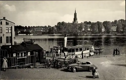 Ak Malchow in Mecklenburg, Dampferanlegestelle, Kloster, Automobil