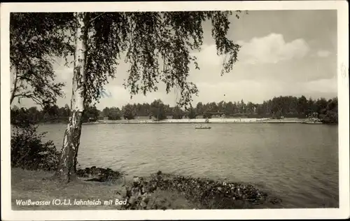 Ak Weißwasser in der Oberlausitz, Jahnteich mit Bad