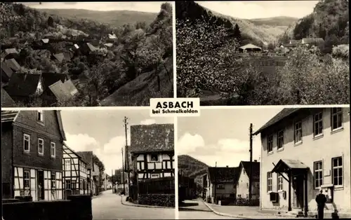 Ak Asbach Schmalkalden im Thüringer Wald, Stadtansichten, Landschaftsblick, Straßenpartie im Ort