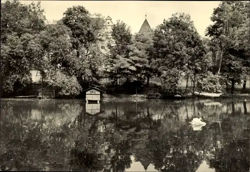 Ak Aschersleben im Salzlandkreis, Kinderkurheim Westerberge, Parkteich