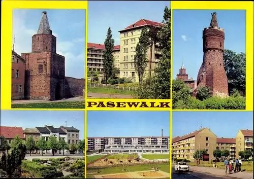 Ak Pasewalk in Mecklenburg Vorpommern, Mühlentor, Kreiskrankenhaus, Mauerturm, Kindergarten, -krippe