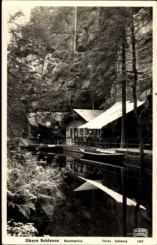 Ak Hinterhermsdorf Sebnitz Sachsen, Obere Schleuse, Bootstation