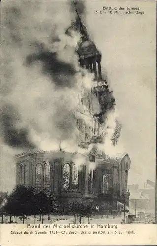 Ak Hamburg Mitte Altstadt, Brand der St. Michaeliskirche am 3. Juli 1906