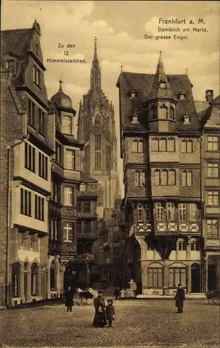 Ak Frankfurt am Main, Zu den 12 Himmelszeichen, Domblick am Markt, Der große Engel