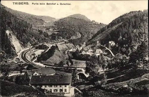 Ak Triberg im Schwarzwald, Partie beim Bahnhof und Gutachtal