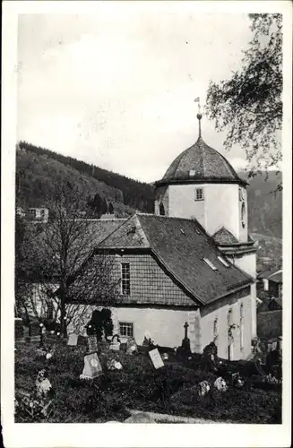 Ak Ruhla in Thüringen, St. Concordia Kirche mit Friedhof