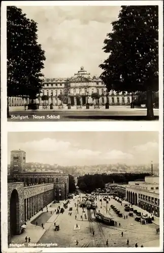 Ak Stuttgart in Württemberg, Neues Schloss, Hindenburgplatz, Straßenbahn