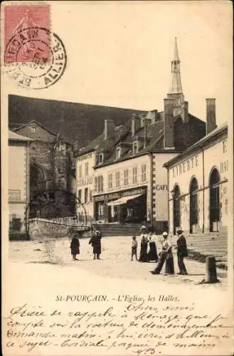 Ak Saint Pourçain sur Sioule Allier, l'Église, les Halles