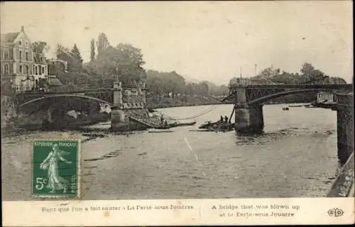 Ak Jouarre Seine et Marne, Pont que l'on a fait sauter a La Ferte-sous-Jouarre, zerstörte Brücke