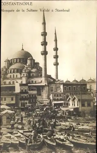 Ak Konstantinopel Istanbul Türkei, Mosquée de la Sultane Validé a Stamboul, Hafen, Boote