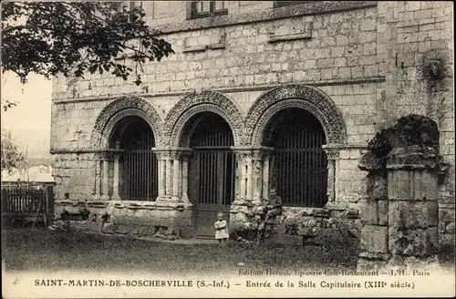 Ak Saint Martin de Boscherville Seine Maritime, Entrée de la Salle Capitulaire