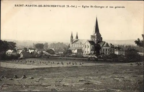 Ak Saint Martin de Boscherville Seine Maritime, Église Saint Georges et vue générale