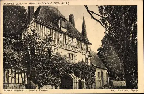 Ak Sahurs Seine Maritime, Manoir de Marbeuf, Porche d'entrée