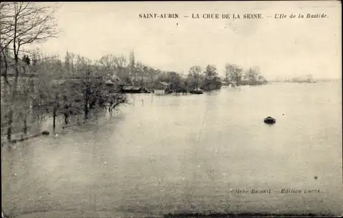 Ak Saint Aubin sur Mer Seine Maritime, la Crue, L'Ile de la Bastide