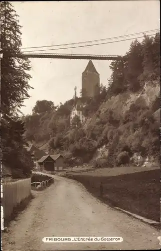 Ak Fribourg Freiburg Stadt Schweiz, L'Entree du Gotteron, Brücke, Ortseingang, Turm