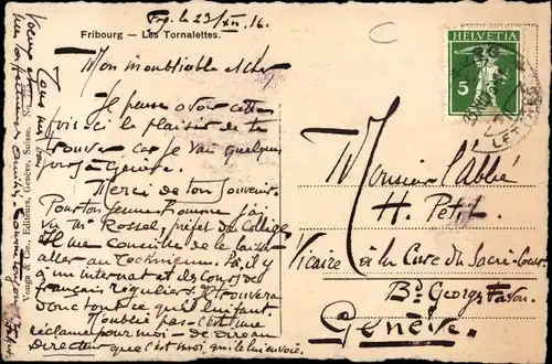 Ak Fribourg Freiburg Stadt Schweiz, les Tornalettes, Kirchturm, Eckhaus