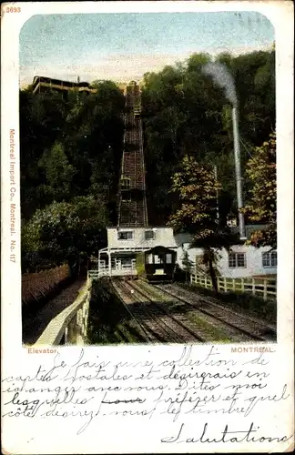 Ak Montreal Québec Kanada, Elevator, Seilbahn mit Berg- und Talstation