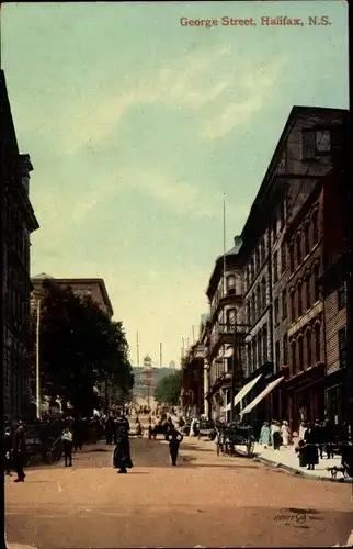 Ak Halifax Nova Scotia Kanada, George Street, Straßenansicht, Gebäude