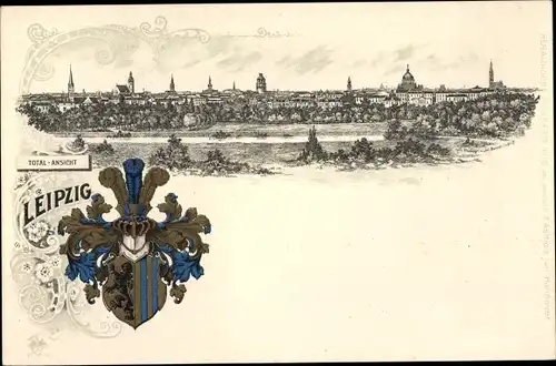 Wappen Litho Leipzig in Sachsen, Totalansicht der Stadt