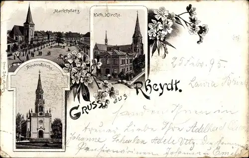 Vorläufer Litho Rheydt Mönchengladbach am Niederrhein, Marktplatz, Friedenskirche, 1895