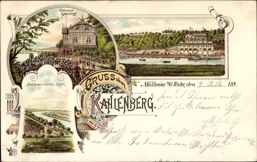 Vorläufer Litho Mülheim an der Ruhr, Restaurant Kahlenberg, Ansicht vom weißen Turm, 1895