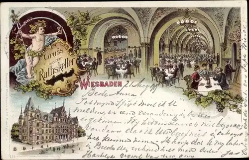 Litho Wiesbaden in Hessen, Ratskeller, Innenansicht