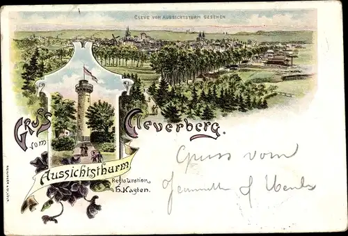 Litho Bad Cleve Kleve am Niederrhein, Clever Berg, Blick vom Aussichtsturm, Restauration