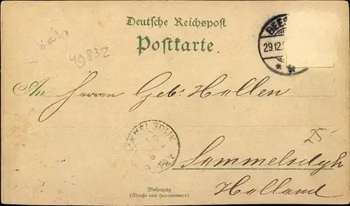 Litho Beesten im Emsland, Pfarrkirche, Beckmann'sche Wirtschaft, Molkerei, Post, Bahnhof, Gasthof