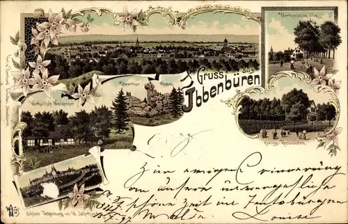 Litho Ibbenbüren in Westfalen, Werthmühlenallee, Dörenther Klippen, Schloss Tecklenburg