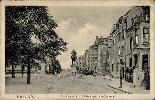 Ak Herne im Ruhrgebiet Westfalen, Schäferstraße, Kaiser Wilhelm Denkmal