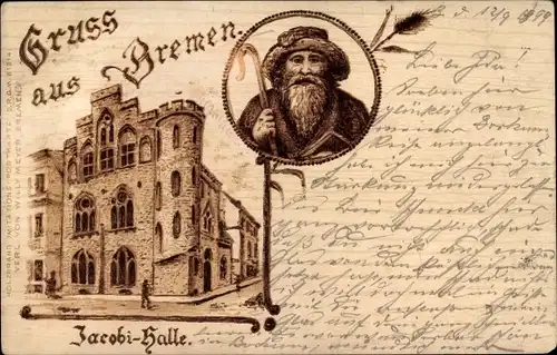 Litho Hansestadt Bremen, Jacobi Halle, Holzbrandimitat