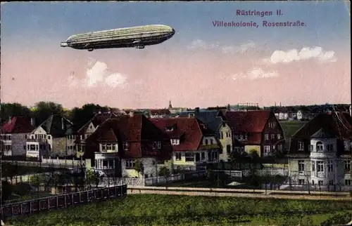 Ak Rüstringen Wilhelmshaven in Niedersachsen, Villenkolonie, Rosenstraße, Zeppelin