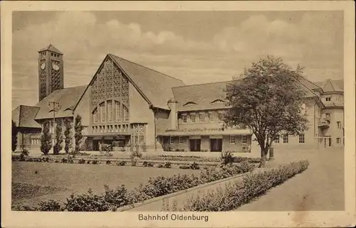 Ak Oldenburg im Großherzogtum Oldenburg, Bahnhof, Vorplatz