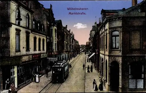 Ak Wilhelmshaven in Niedersachsen, Marktstraße, Straßenbahn
