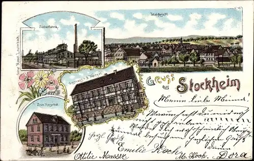 Litho Stockheim Glauburg in Hessen, Zuckerfabrik, Gasthaus Weitzel, Zum Kaiserhof, Panorama