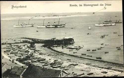 Ak Nordseeinsel Helgoland, Reede, Düne, Dampfer