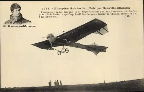 Ak Monoplan Antoinette, pilote par Hauvette-Michelin
