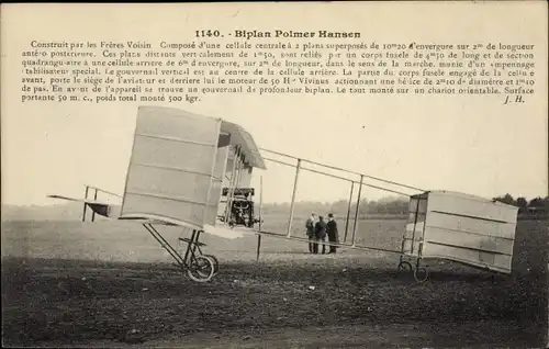 Ak Biplan Polmer Hansen, Flugzeug, Doppeldecker