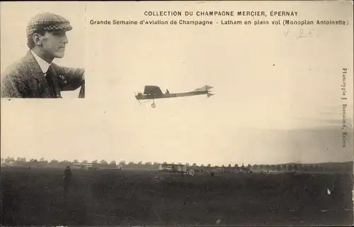 Ak Grande Semaine d'Aviation de Champagne, Latham en plein vol, Monoplan Antoinette