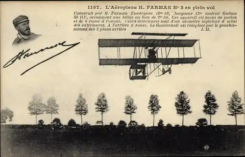 Ak L'Aéroplane H. Farman No 3 en plein vol, Aviateur