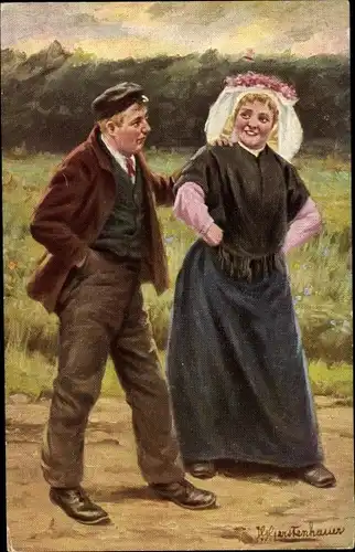 Künstler Ak Gerstenhauer, J. G., Liebespaar in niederländischer Tracht