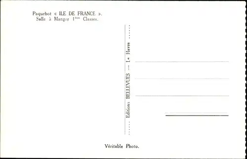 Ak Paquebot Ile de France, Salle à Manger 1res Classes, Dampfschiff, CGT, French Line