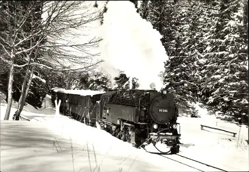 Ak Die Harzquerbahn im Winter, Dampflokomotive 99 246