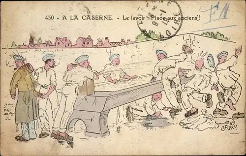 Künstler Ak Jarry, A. P., Soldatenleben, Französische Soldaten, A la Caserne, Le Lavoir