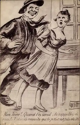 Künstler Ak Griff, Liebespaar, Junges Mädchen, Bauer, Non, Toine... Quand t'es saoul...
