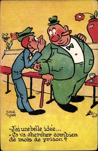 Künstler Ak Gespräch zwischen  zwei Männern, ca va chercher combien de mois de prison?