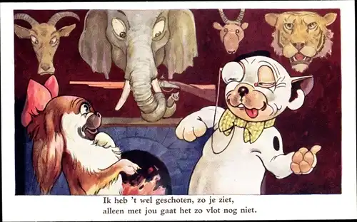 Künstler Ak Studdy, Bonzo the Dog, Jagdtrophäen, Ik heb 't wel geschoten, zo je ziet